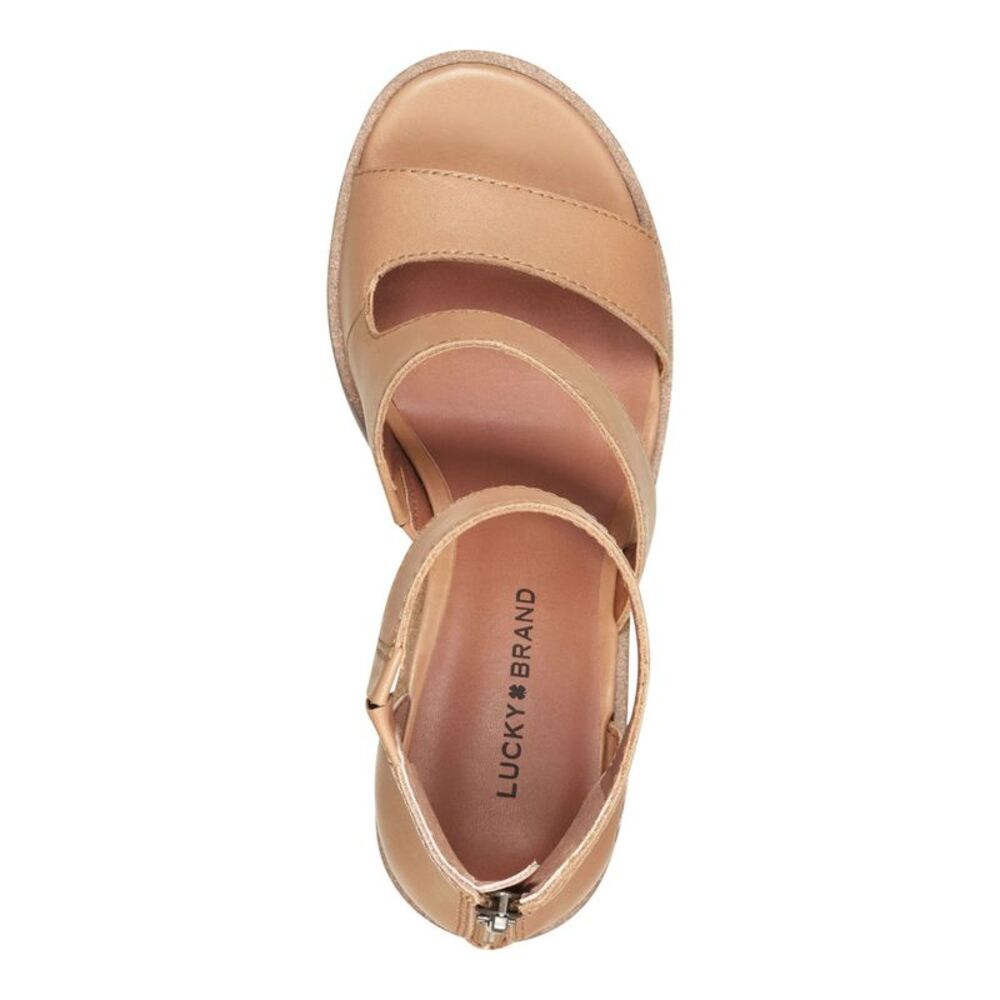 LUCKY BRAND Womens Beige Valka Round Toe Stacked Heel Leather Heeled Sandal 11 M - Picture 3 of 4